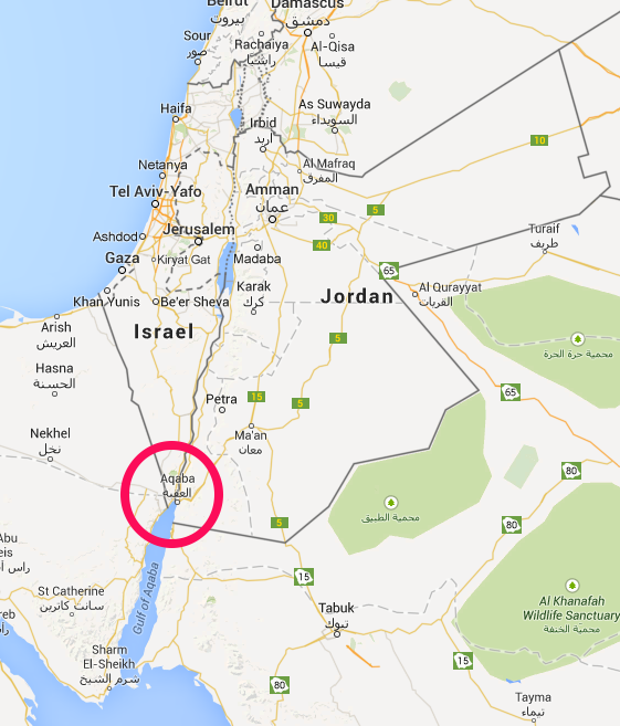 แผนที่ประเทศจอร์แดน แสดงตำแหน่งเมือง Aqaba