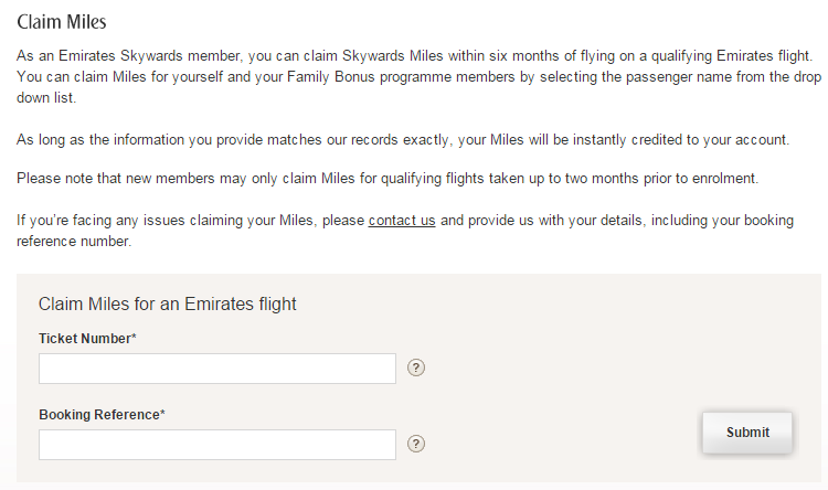 Emirates Claim Miles