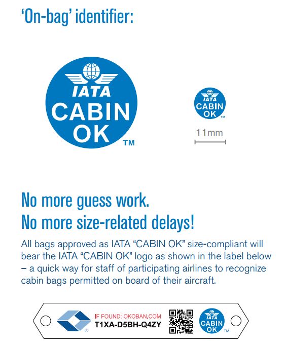 โลโก้ IATA Cabin OK ที่ตามแผนเดิมจะติดบนกระเป๋าที่ผ่านมาตรฐาน