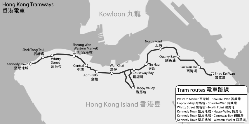 Hong Kong Tramways map