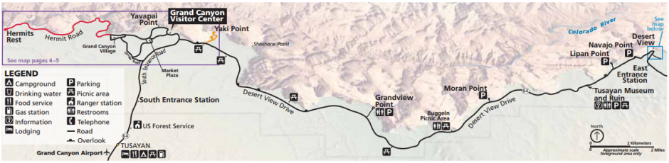 แผนที่ Grand Canyon South Rim (คลิกเพื่อดูภาพขนาดเต็ม)