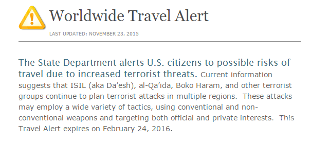 State Department Travel Warning