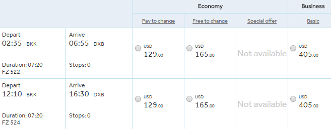 ราคาตั๋ว Flydubai จากการสำรวจข้อมูลผ่านเว็บไซต์