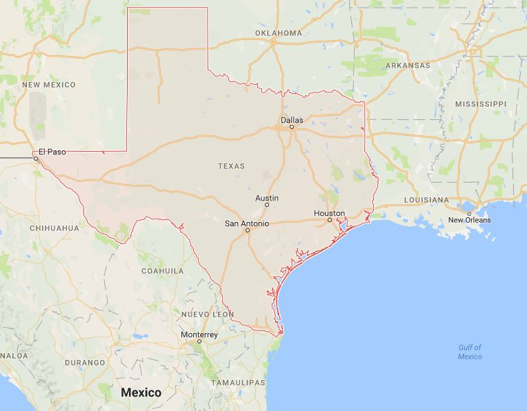 แผนที่รัฐเท็กซัส แสดงเมืองหลักทั้ง 3 เมือง